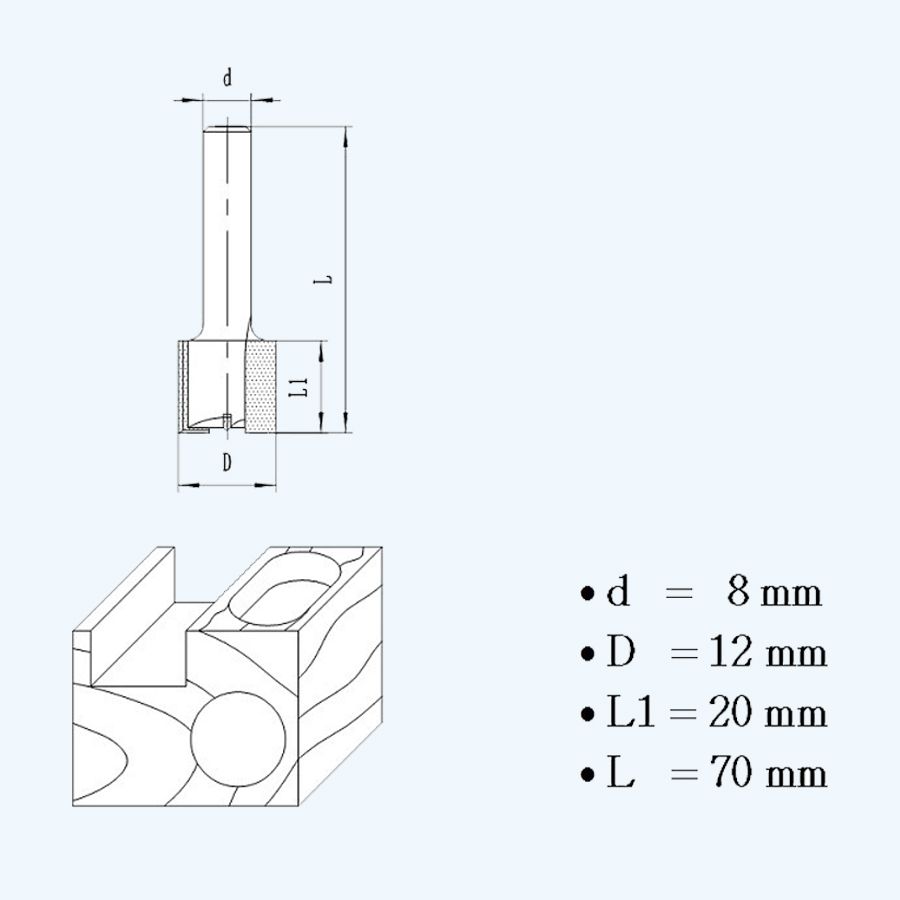 HM groeffrees 12 mm met ondersnijder HM groeffrees 12 mm met ondersnijder
