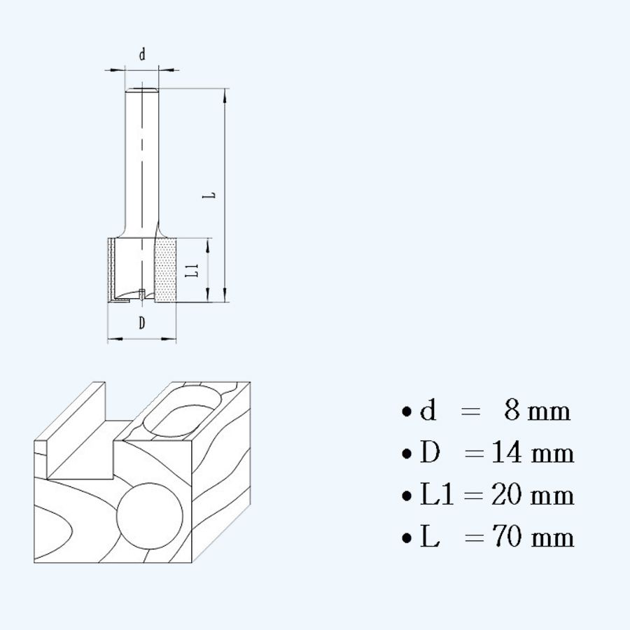 HM groeffrees 14 mm met ondersnijder HM groeffrees 14 mm met ondersnijder