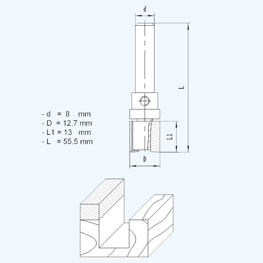 HM kantenfrees 12,7 x 13 mm met bovenlager HM kantenfrees 12,7 x 13 mm met bovenlager